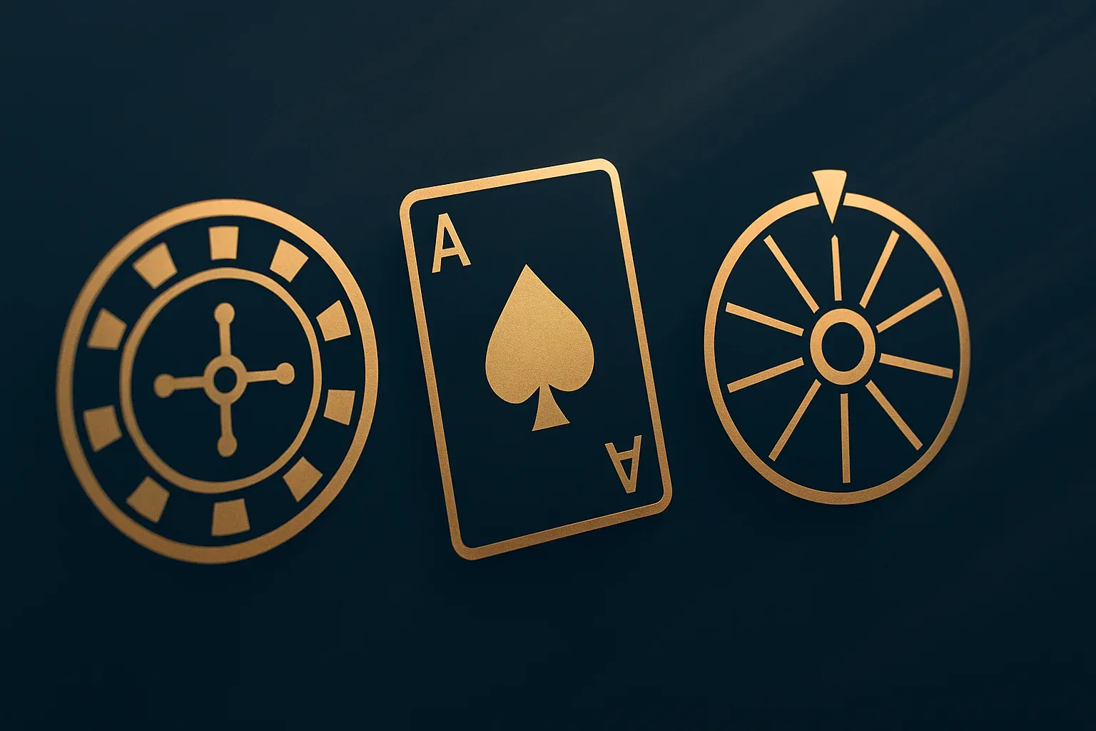 Minimalist live casino icons on dark navy and gold background